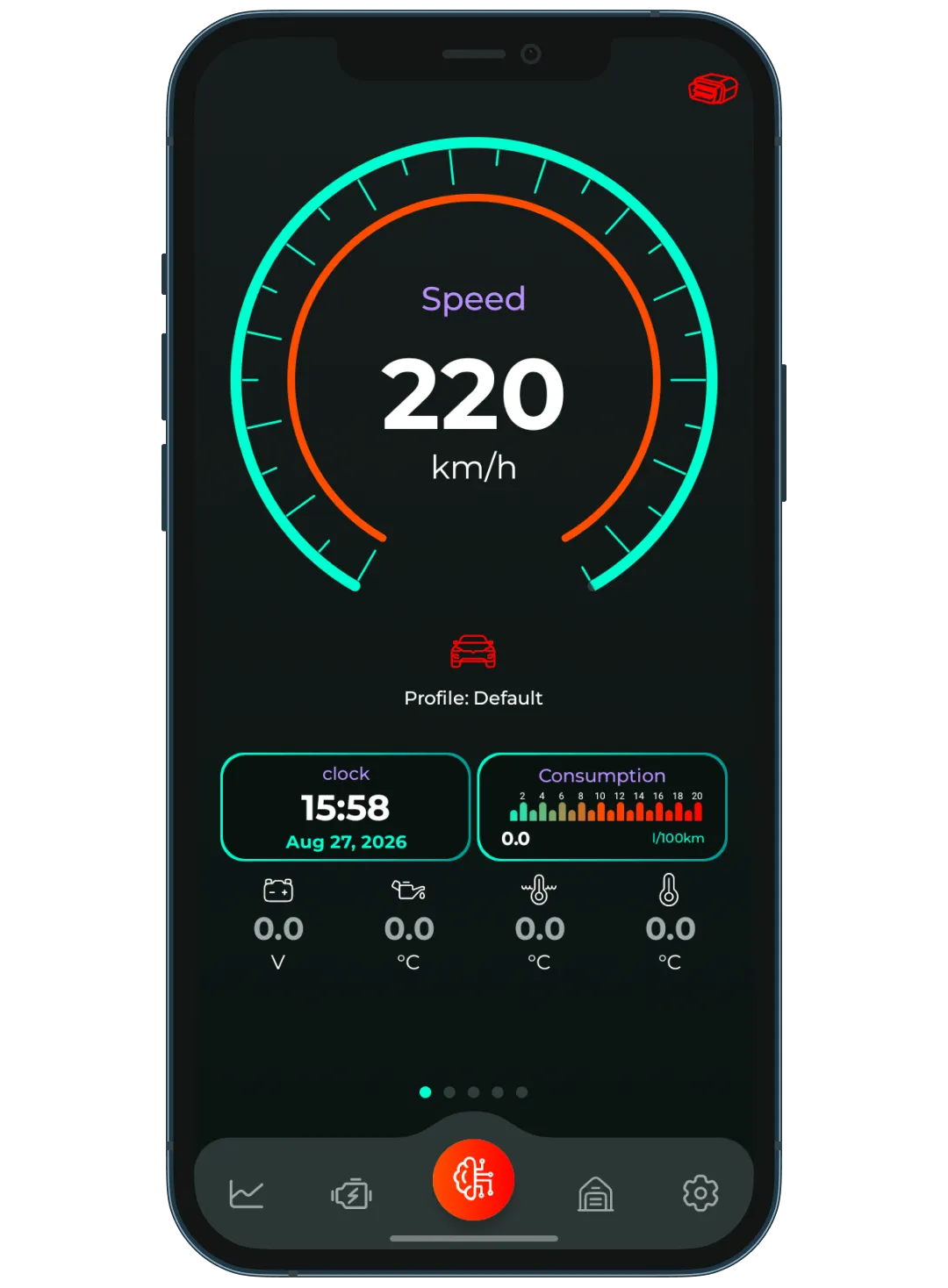 Brrrum dashboard showing live vehicle speed and sensor data.